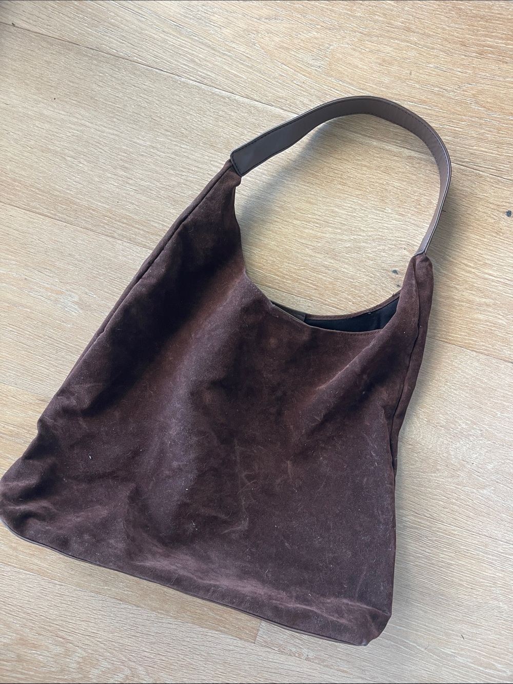 Chocolate Brown Suede Shoulder Bag - Unbranded